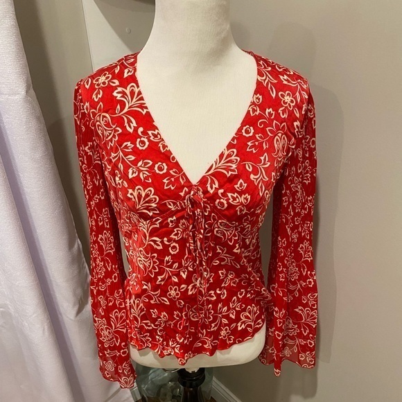 INC Red and white floral blouse - Picture 1 of 11